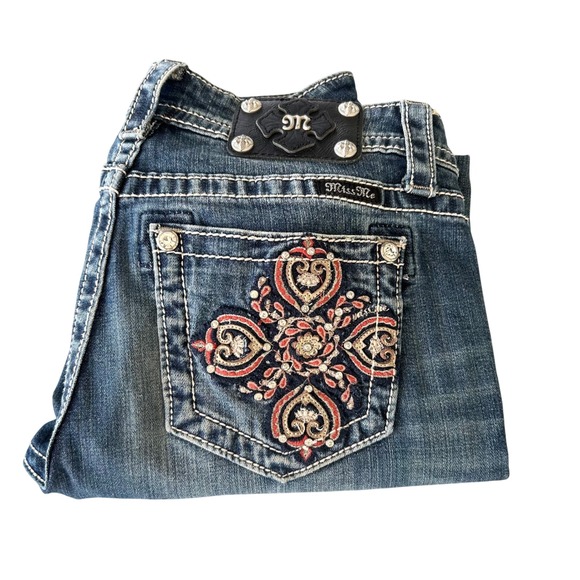 Miss Me Jeans Womens 27 Boyfriend Capri Distressed Boho Embellished Denim Y2K - Picture 1 of 10